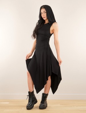 Toonzshop Akormébir Hooded Asymmetric Dress Kleid Damen Schwarz | 1297VAOJP