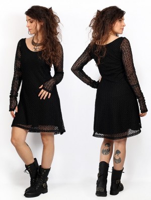 Toonzshop Alchemÿa Crochet Lining Dress Kleid Damen Schwarz | 0697NUJWL
