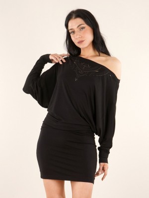 Toonzshop Aliyan Zohraa Batwing Sleeves Short Dress Kleid Damen Schwarz | 1038OHSIB