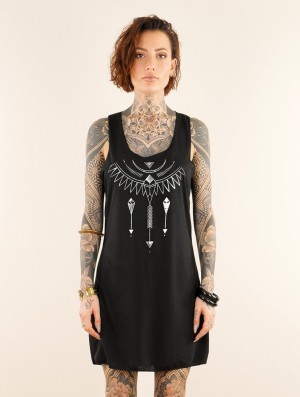 Toonzshop Amonet Printed Sleeveless Short Dress Kleid Damen Schwarz Silber | 7950OHEFT