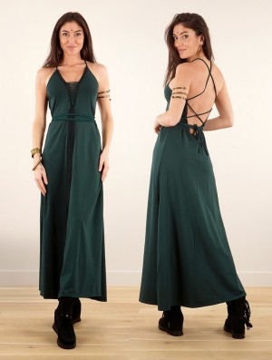 Toonzshop Amulette Lace-up Split Long Dress Kleid Damen Pfauen | 6514JKQOP