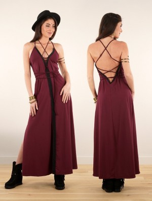 Toonzshop Amulette Lace-up Split Long Dress Kleid Damen Wine | 8630ZRCPH