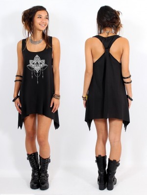 Toonzshop Anitaya Printed Knotted Sleeveless Tunic Oberteile Damen Schwarz Silber | 7821MKPBU