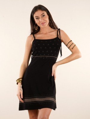 Toonzshop Atkatla Printed Strappy Short Dress Kleid Damen Schwarz | 0783RTLBN