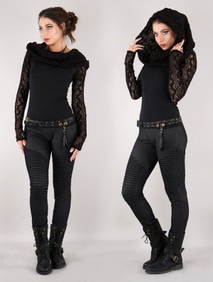 Toonzshop Atmäa Crochet Long Sleeve Top Oberteile Damen Schwarz | 6135YAWFM