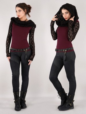 Toonzshop Atmäa Crochet Long Sleeve Top Oberteile Damen Schwarz | 5403JOZVG