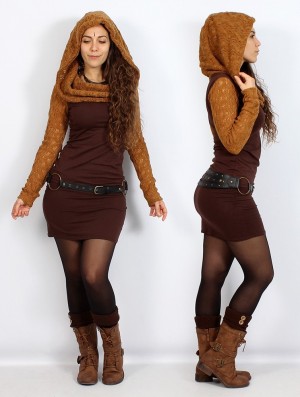 Toonzshop Atmäa Crochet Long Sleeved Dress Kleid Damen Braun | 7520FWEPG