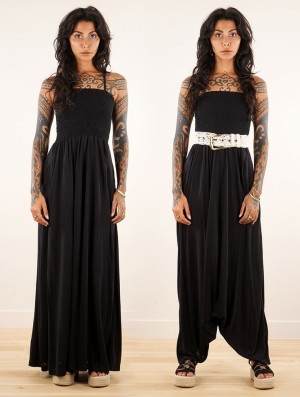 Toonzshop Aulë 2in1 Long Dress / Harem Playsuit Kleid Damen Schwarz | 6972RULPT