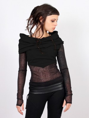 Toonzshop Azmiyäa Transparent Insert Long Sleeve Top Oberteile Damen Schwarz | 3521NWOCI