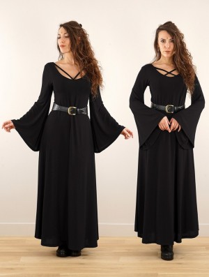 Toonzshop Black Moon Reversible Long Dress Kleid Damen Schwarz | 1279ZJBNW