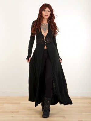 Toonzshop Boho Maxi Cardigan With Crochet Detail Strickjacke Damen Schwarz | 4396TIYDM