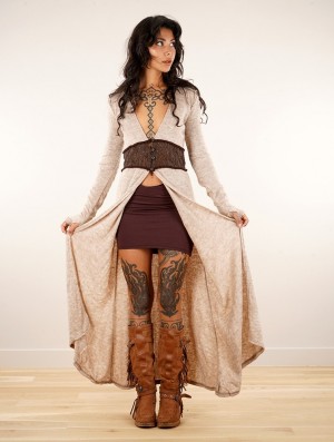 Toonzshop Boho Maxi Cardigan With Crochet Detail Strickjacke Damen Beige | 3921OEFAW