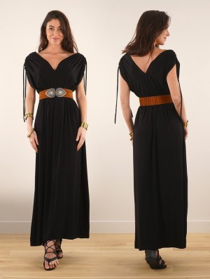 Toonzshop Calimshan Long Dress With Openwork Short Sleeves Kleid Damen Schwarz | 6471UJXBM