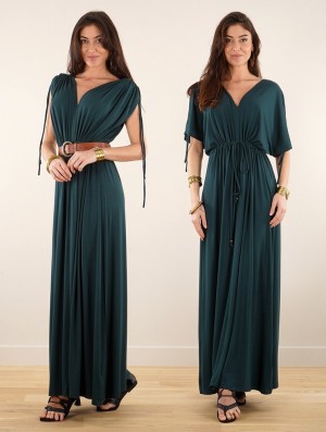 Toonzshop Calimshan Long Dress With Openwork Short Sleeves Kleid Damen Teal | 4187JAPSN