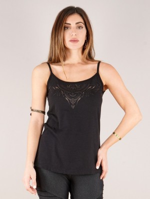 Toonzshop Ciryandil Zohraa Printed Shoulder Strap Top Oberteile Damen Schwarz | 3159XSDAO