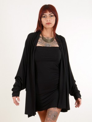 Toonzshop Daedra Bat Wing Sleeve Long Cardigan Strickjacke Damen Schwarz | 6079XHBLE