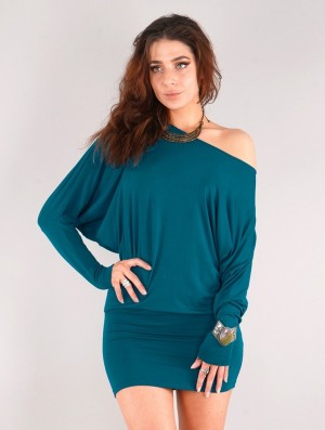 Toonzshop Daedra Short Dress With Bat Wing Sleeve Kleid Damen Blau | 9568XKDZO