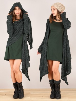 Toonzshop Danaeriz Long Sleeve Hooded Crochet Shawl Cardigan Strickjacke Damen Grau | 9146YPETO