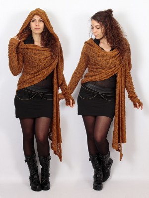 Toonzshop Danaeriz Long Sleeve Hooded Crochet Shawl Cardigan Strickjacke Damen Rusty | 4126LDAHS