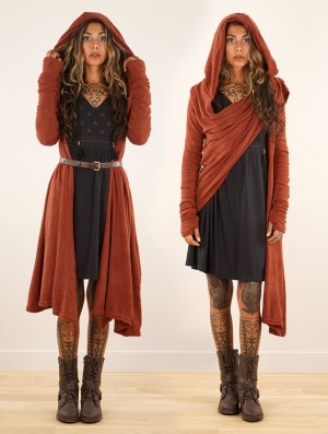 Toonzshop Danaeriz Long Sleeve Hooded Shawl Cardigan Strickjacke Damen Sienna | 6032FIPHS