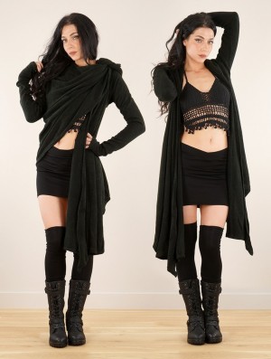 Toonzshop Danaeriz Long Sleeve Hooded Shawl Cardigan Strickjacke Damen Schwarz | 7329CFRLH