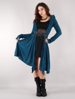 Toonzshop Danaeriz Long Sleeve Hooded Shawl Cardigan Strickjacke Damen Blau | 5497QDNTK
