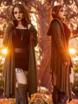 Toonzshop Danaeriz Long Sleeve Hooded Shawl Cardigan Strickjacke Damen Olivgrün Grün | 8130TBMQK