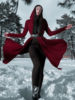 Toonzshop Danaeriz Long Sleeve Hooded Shawl Cardigan Strickjacke Damen Wine | 5318HYPNG