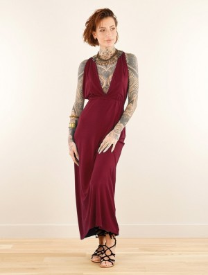 Toonzshop Darayava Long Slit V-neck Dress Kleid Damen Wine | 2860CTEDP