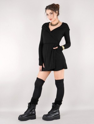 Toonzshop Dark Wrap Sweater Dress Kleid Damen Schwarz | 6254WXDIL