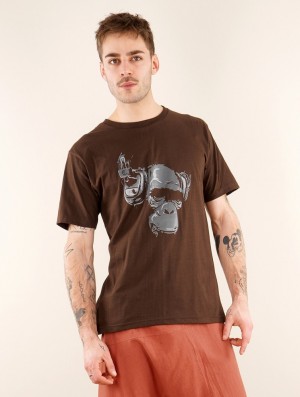Toonzshop Dj Monkey Printed Short Sleeve T-shirt T-Shirt Herren Braun | 9831EATPL