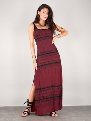 Toonzshop Electra Aztec Printed Long Split Strappy Dress Kleid Damen Dunkelrot | 6813EULAI
