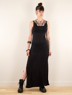 Toonzshop Electra Long Split Strappy Dress Kleid Damen Schwarz | 0491EFBIY