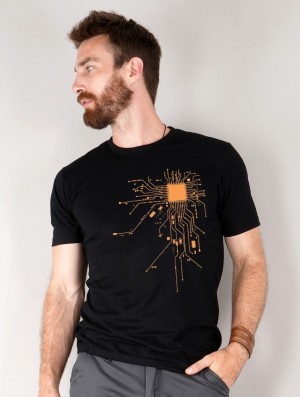Toonzshop Electrosystem Printed Short Sleeve T-shirt T-Shirt Herren Schwarz Orange | 3419MGZWY