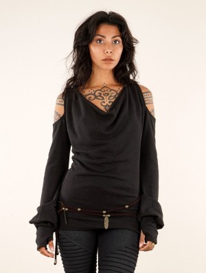 Toonzshop Elixir Bare Shoulder Pullover Pullover Damen Schwarz | 6728RMZSH