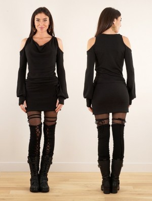 Toonzshop Elixir Bare Shoulder Sweater Dress Kleid Damen Schwarz | 7806ORMUS