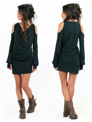 Toonzshop Elixir Bare Shoulder Sweater Dress Kleid Damen Teal | 6401YPICR