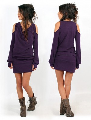 Toonzshop Elixir Bare Shoulder Sweater Dress Kleid Damen Lila | 9364ZHECO