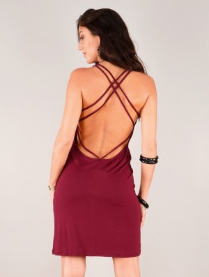 Toonzshop Emiko Bare Back Sleeveless Short Dress Kleid Damen Wine | 7348ZRJCV