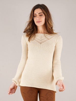 Toonzshop Endaria Open Work Boat Neck Knit Sweater Pullover Damen Beige | 2573TZYNG