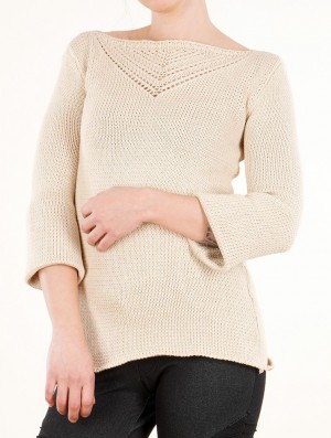 Toonzshop Endariadef Open Work Boat Neck Knit Sweater Pullover Damen Beige | 9841NXRFW
