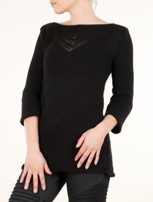 Toonzshop Endariadef Open Work Boat Neck Knit Sweater Pullover Damen Schwarz | 3472SIJZT