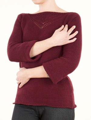 Toonzshop Endariadef Open Work Boat Neck Knit Sweater Pullover Damen Wine | 6984MQIEJ