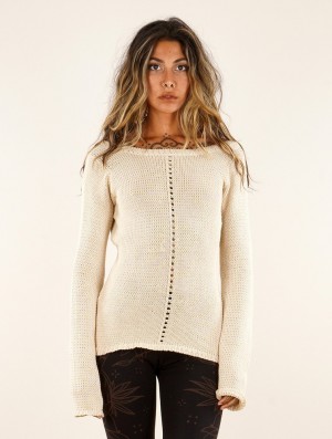 Toonzshop Endarial Reversible Open Work Knit Sweater Pullover Damen Beige | 6329LFHRQ