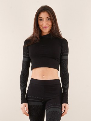 Toonzshop Enea Floral Circuit Long Sleeved Crop Top Oberteile Damen Schwarz | 5324NTJMW