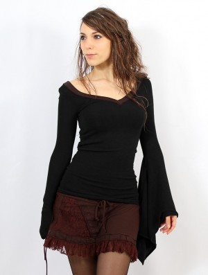 Toonzshop Eo-kimö Flared Sleeve Sweater Pullover Damen Schwarz Braun | 7659LPTHK