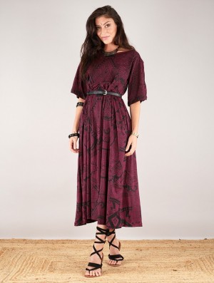 Toonzshop Eorynn Africa Printed Oversized Long Dress Kleid Damen Wine | 0745FSHNV