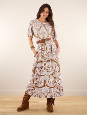 Toonzshop Eorynn Africa Printed Oversized Long Dress Kleid Damen Weiß | 2163IVCSG