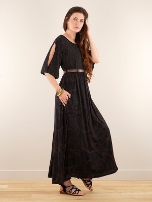 Toonzshop Eorynn Africa Printed Oversized Long Dress Kleid Damen Schwarz | 0792FIHBG