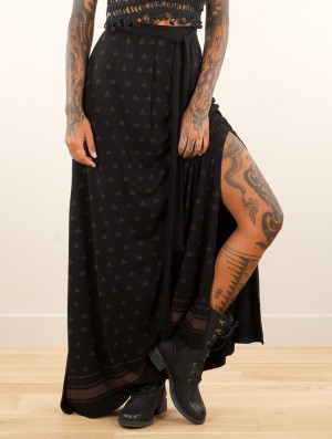 Toonzshop Eressea Umbas Printed Long Skirt Rock Damen Schwarz | 9245GMFYH